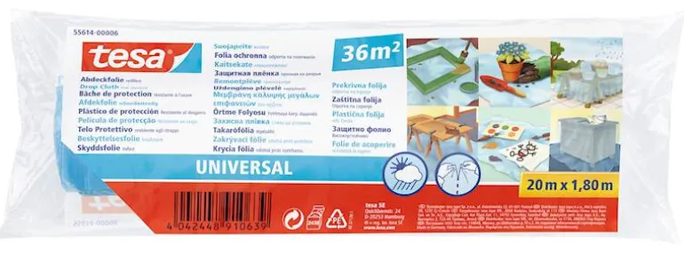 Afdekfolie Universal beschermt grote oppervlakken tegen verfspatten 20 m x 1800 mm