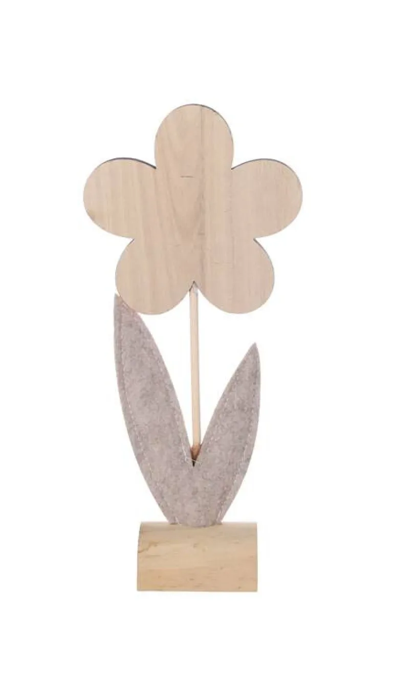 Decoratie houten bloem met motief op voet roze 32,5cm