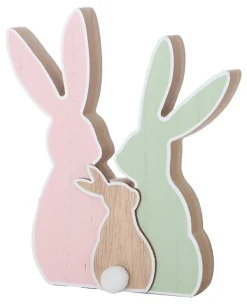 Decoratie houten familie konijntjes 22cm