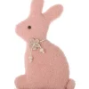 Decoratie houten konijn op voet roze 29cm
