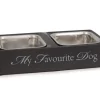 Dubbele eetbak 'My favourite dog' grijs 30 x 16 x 6 cm