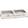 Dubbele eetbak 'My favourite cat' wit 24 x 12 x 4 cm