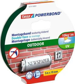 Dubbelzijdige klevende montagetape 5 m x 19 mm voor buiten