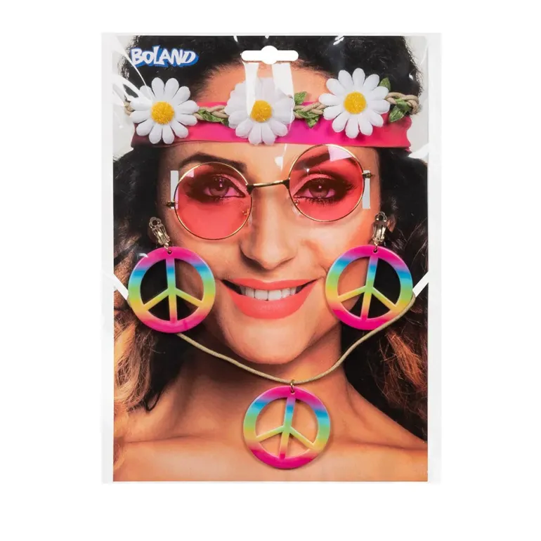 Hippie Set Flower Power - bril + hoofdband + oorbellen + ketting