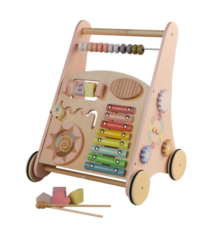 Houten loopwagentje pastel roze