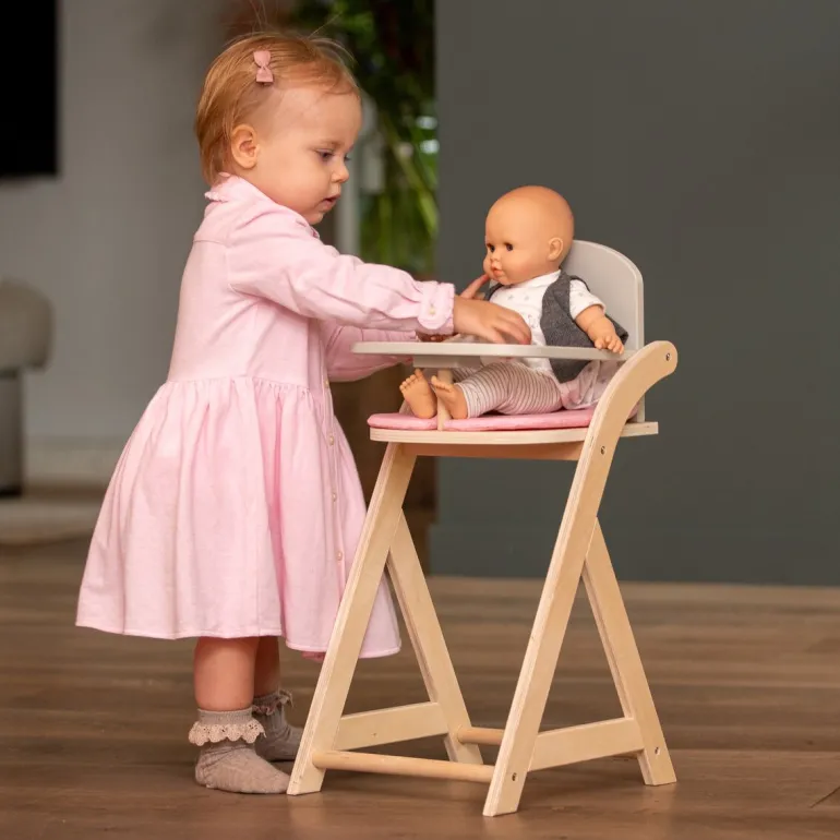 Houten poppenstoel roze/wit