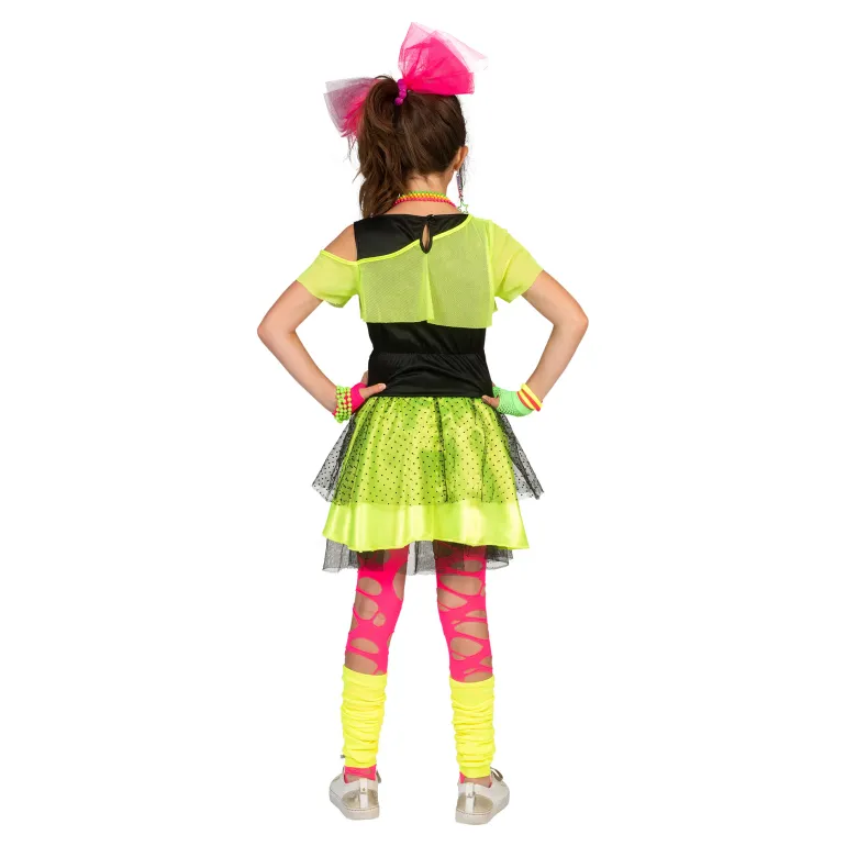 80ies Kinderkostuum Fluojurk Kiss The Girl - Maat 164