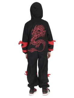 Kinderkostuum Ninja Zwart met Rode Draak - Maat 116