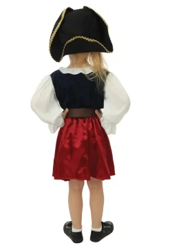 Kinderkostuum piraat met hoed meisje- 3 delig - Blauw/rood - 10-12 jaar