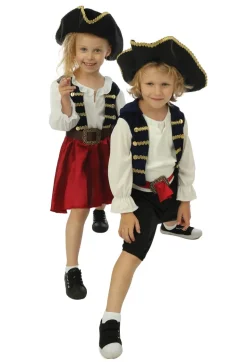 Kinderkostuum piraat met hoed meisje- 3 delig - Blauw/rood - 5-6 jaar