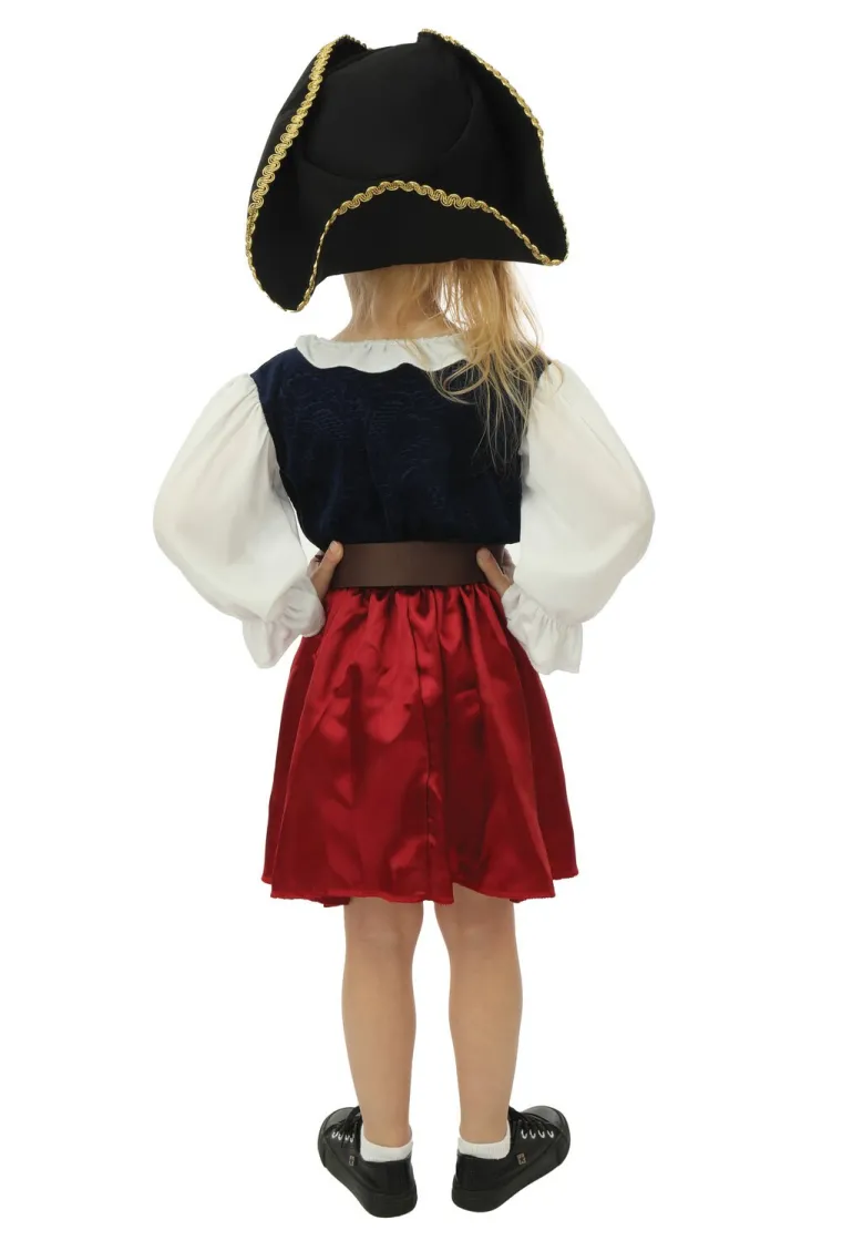 Kinderkostuum piraat met hoed meisje- 3 delig - Blauw/rood - 5-6 jaar