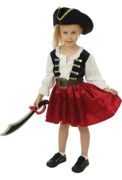 Kinderkostuum piraat met hoed meisje- 3 delig - Blauw/rood - 3-4 jaar