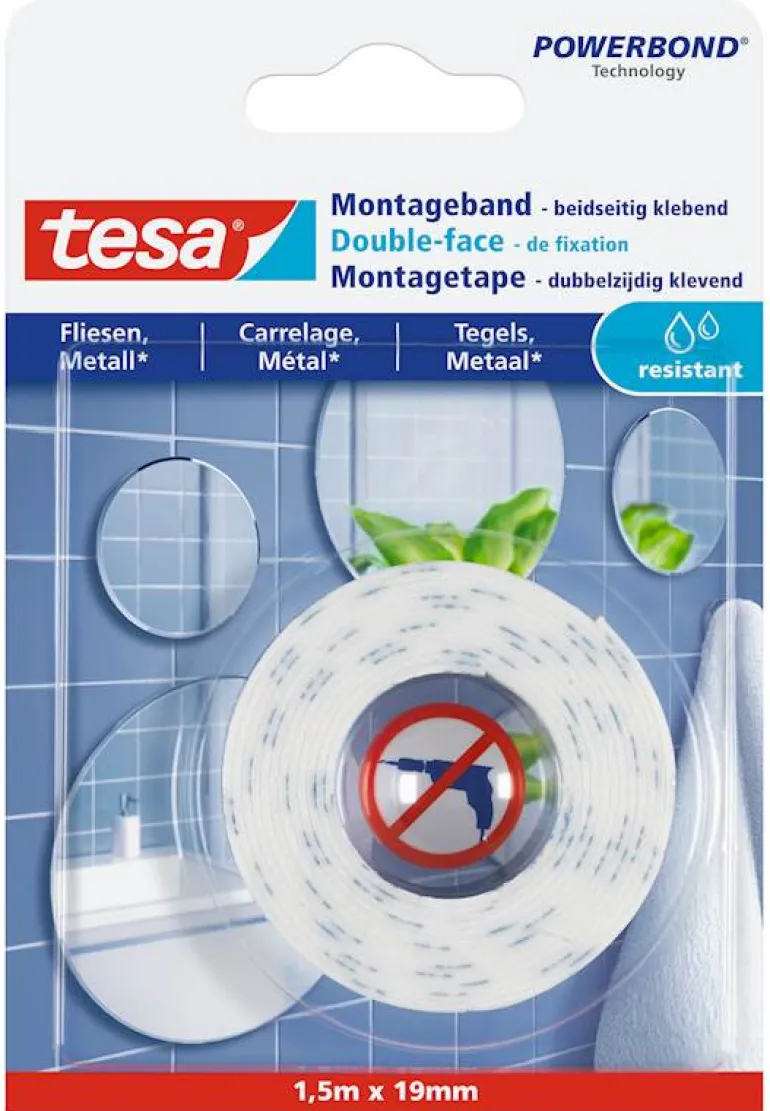 Montagetape 1,5 m x 19 mm / tegels & metaal -  waterproof