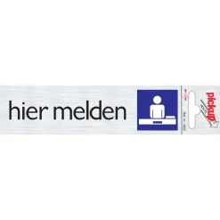 Pictogram hier melden aluminium 16,5 x 4,4 cm