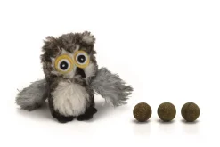 Pluche kattenspeeltje uil met bal 9,5 cm