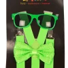 Set Neon groen - Bretellen + Strik + Bril