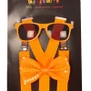 Set Neon Oranje - Bretellen + Strik + Bril