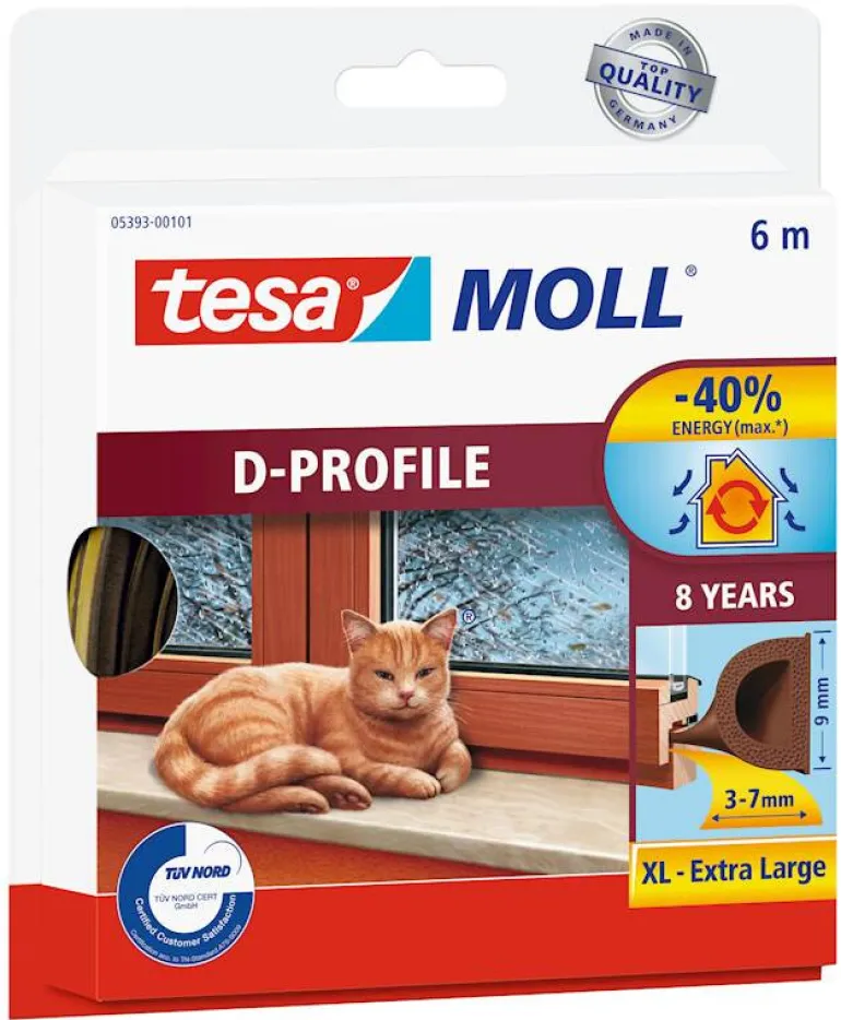 Tochtstrip 9 mm x 6 m bruin