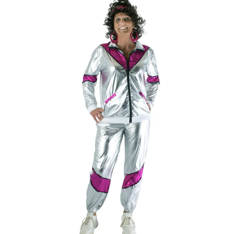 Trainingspak 80ies Sporty Scarlet Dames - zilver/paars - Maat 36/38