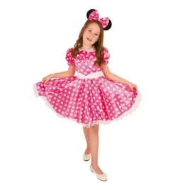 Verkleedjurk Minnie Mouse - Roze met witte stippen - Maat 140