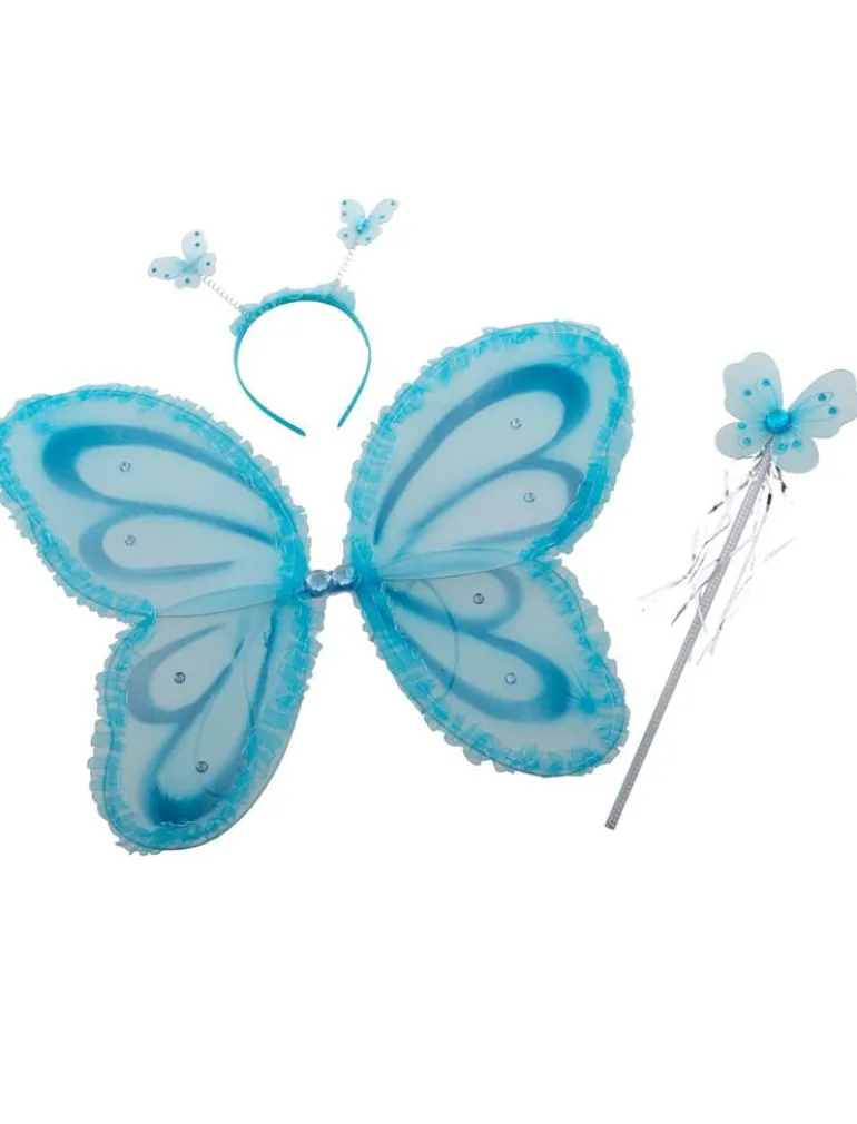 Vlinderset diadeem + vleugels + stokje - Blauw