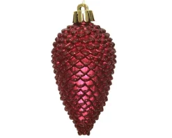 6X dennenappel Glitter Ossenbloed 4,5x8 cm