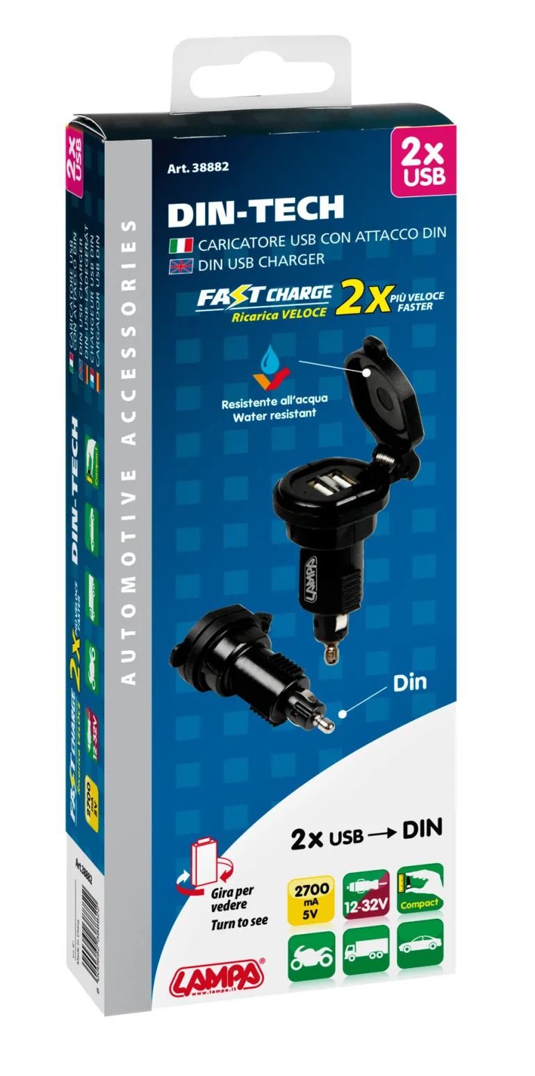 2x USB DIN Lader- 2700 mA - 12/32V